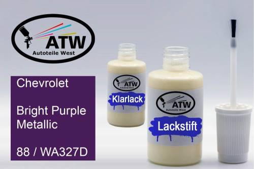 Chevrolet, Bright Purple Metallic, 88 / WA327D: 20ml Lackstift + 20ml Klarlack - Set, von ATW Autoteile West.